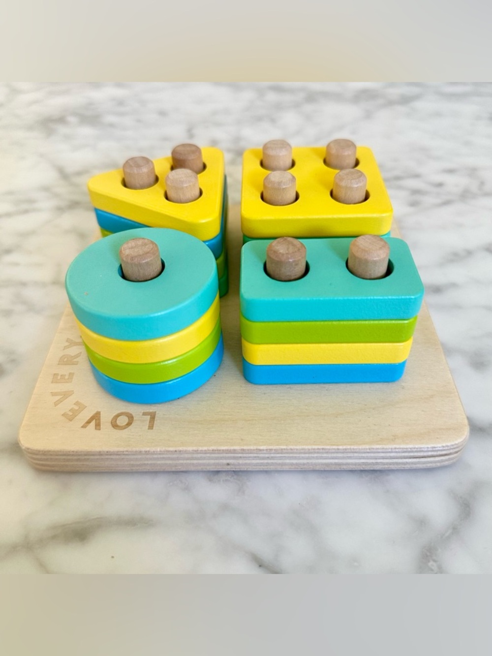 Lovevery Wooden Sort & Stack Peg Puzzle – Montessori Geometric Toy